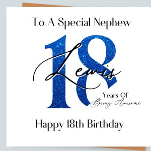 Personalised birthday card happy birthday happy 18th eighteen son nephew grandson ( not real Glitter )