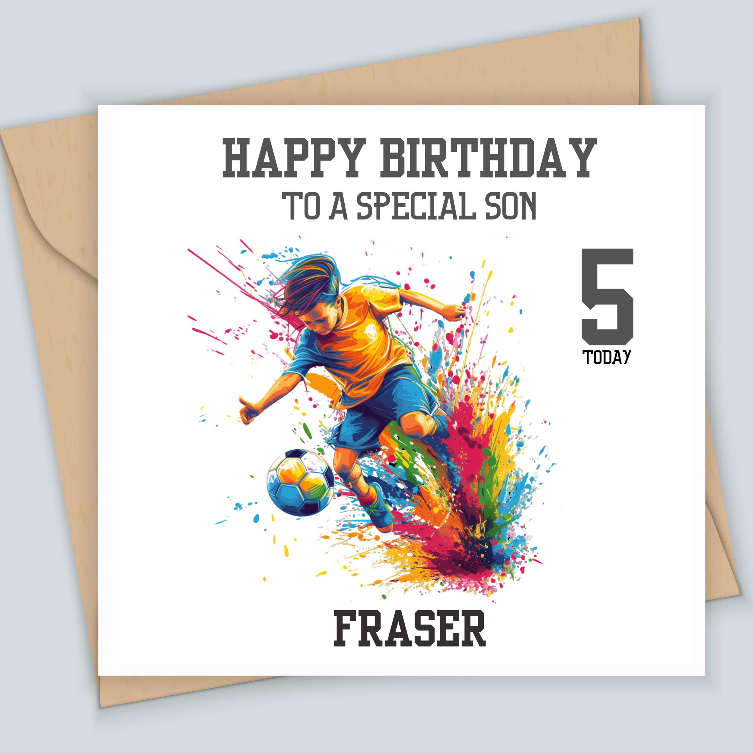 Carte D'anniversaire 3 Ans Thème Football - Pour Petit-fils, Fille, Neveu, Nièce - 150x150 Mm, Intérieur Vierge