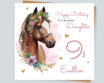 Personalised Horse Kids Birthday Card -Daughter-Granddaughter-Niece-Sister-Happy 1st,2nd,3rd,4th 5th Birthday- Kids -Children’s 10th