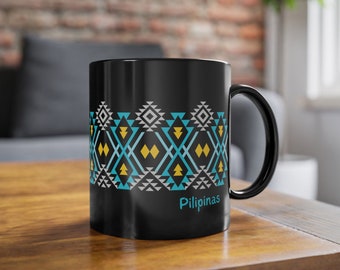 Baybayin Pilipinas Mug, Pinay Valentine Gift, Filipino Tribal Pattern Coffee Cup, Philippines Gift