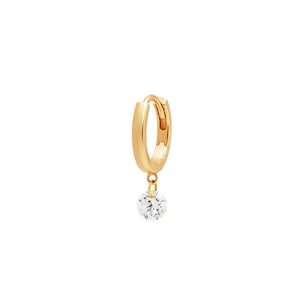 18K Solid Gold Floating Diamond Charm hoop earring,  Au750 Unique extremely shiny earrings for Women/Girlfriend, Wedding Anniversary gift.