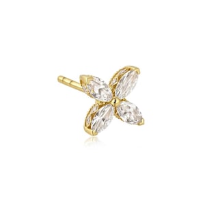 18K Solid Gold Engraved Clover Diamond Threaded Stud Earring, Au750 Unique extremely shiny earrings for Women, Wedding Anniversary gift.