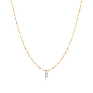 18K Solid Gold Floating Marquise Diamond necklace, Au750 Unique extremely shiny gold beads necklace, Wedding Anniversary gift.