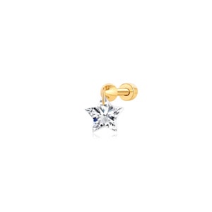 18K Solid Gold Star Diamond Stud, Internal Threaded Flat Back US UK AU