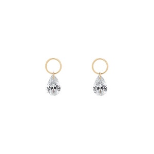 18K Gold Pear Diamond Earring Charms: Floating Design, Au750 Pair