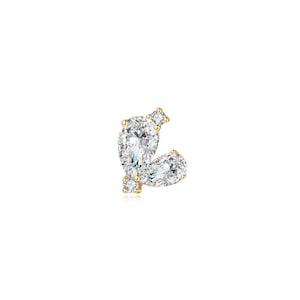 18K Solid Gold Two Pear Diamonds Combine a Heart Threaded Stud Earring, Au750 extremely shiny earrings for Women, Wedding Anniversary gift.