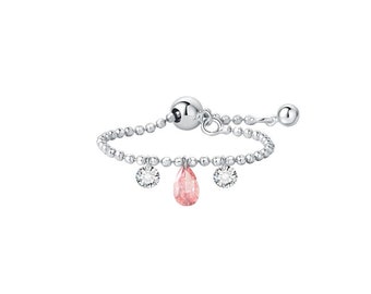 18K Gold Pink Diamond Chain Ring: Adjustable Beaded Ring