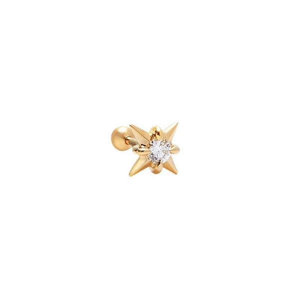 18K Solid Gold Diamond Threaded Stud Star Earring, Au750 Unique extremely shiny earring for Women, Wedding gift or Anniversary gift for her