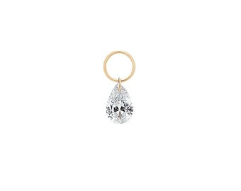 18K Gold Pear Diamond Earring Charm, Au750 Shiny Floating Diamond