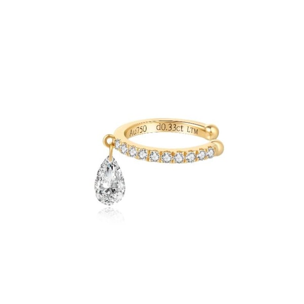 18K Gold Pear Diamond Ear Cuff: No Piercing Needed
