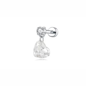 18K Solid Gold Heart Diamond Stud Earring, Au750 Shiny Floating Charm (Single)