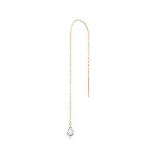 May include: A gold chain earring with a small clear crystal at the end. The chain is about 5 cm long.
