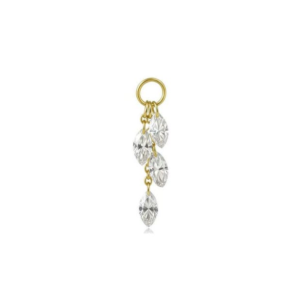 18K Gold Floating Marquise Diamond Charm Earring, Multi Diamond Dangle, Minimal Luxury Jewelry