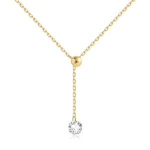 18K Solid Gold Floating Diamond adjusting necklace, Au750 Unique extremely shiny gold necklace, Wedding gift Anniversary gift for her