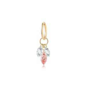 18K Solid Gold Three Marquise Floating Diamonds Earring Charm,  Au750 Unique extremely shiny charm for Women, Wedding Anniversary gift.