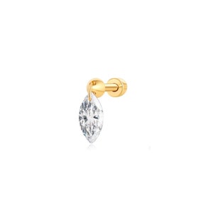 18K Solid Gold Floating Marquise Diamond Charm Threaded Stud Earring, Au750 Unique extremely shiny earrings for Women, Wedding Anniversary.