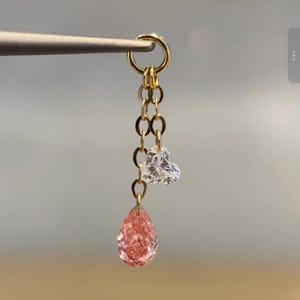 18K Solid Gold Heart-Shaped Floating Diamond Earring Charm, Au750 Unique extremely shiny charm for Women, Wedding Anniversary gift