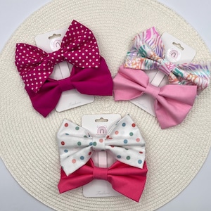 2 Piece 5-inch Cotton Fabric Bow Hair Clips- Cute Colorful and Playful Bow Tie Hair Clips