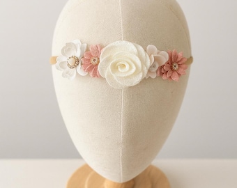 Flower Baby Headband – Soft Neutral Floral Headband for Newborns & Girls