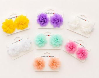 2pc Handmade Chiffon Flower Hair Clips for Girls – Springtime Floral Accessory Set
