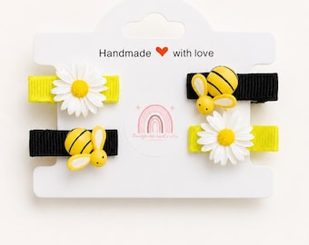 4 pc Bumble Bee and Daisy Hair Clip Set: Hair Accessories for Girls