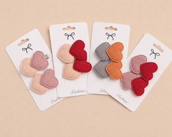 Heart Hair Clip Set – Valentine's Fabric Barrettes