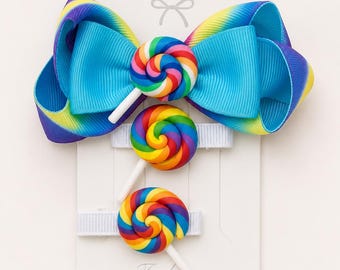 Lollipop Hair Clip Set: Ribbon Bow, Playful Hair Accessories