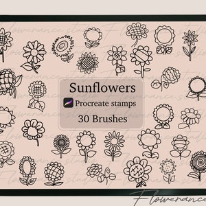 Sello de girasoles, Sellos de flores, Pincel de girasoles, Procreación de girasoles, Sello procreado de girasoles, Sello procreado, Sello de girasoles.