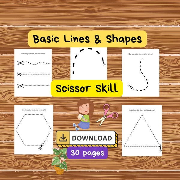 Basic Lines and Shapes Scissor Skills Download and Print Pages