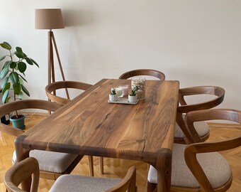 Walnut dining table with bench, Solid wood dining table, Kitchen table, Live edge dining table, Rustic table, Farmhouse table, Dine table