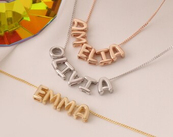 Bubble Name Letter Necklace, 3D Necklace, Bubble Name Necklace, Custom Name Necklace, Gift for Girls, Christmas Gift