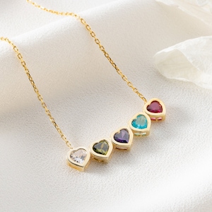 Family Birthstone Necklace, Kids Birthstone Necklace, Heart Jewelry, Dainty Jewelry, Gifts for Mom, Christmas Gifts