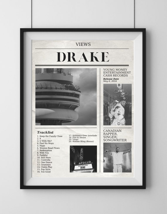 Drake Views Album Digital Print, Digital Downloadable Wall