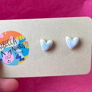 SALE blue heart porcelain earrings