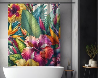 Tropical Floral Shower Curtain - Colorful Botanical Bathroom Decor