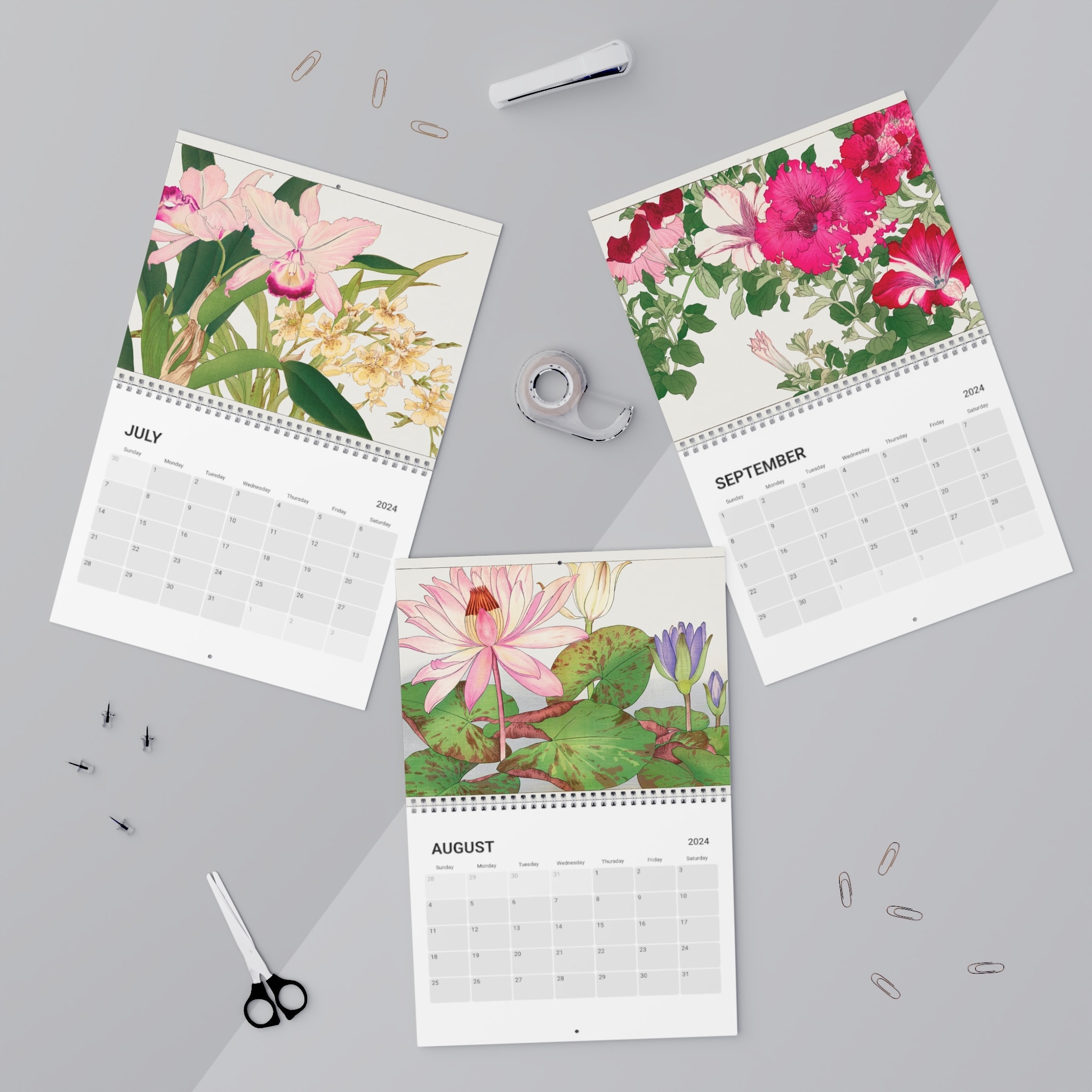 Art Calendar 2024, Art Wall Calendar, Floral 2024 Calendar, Monthly
