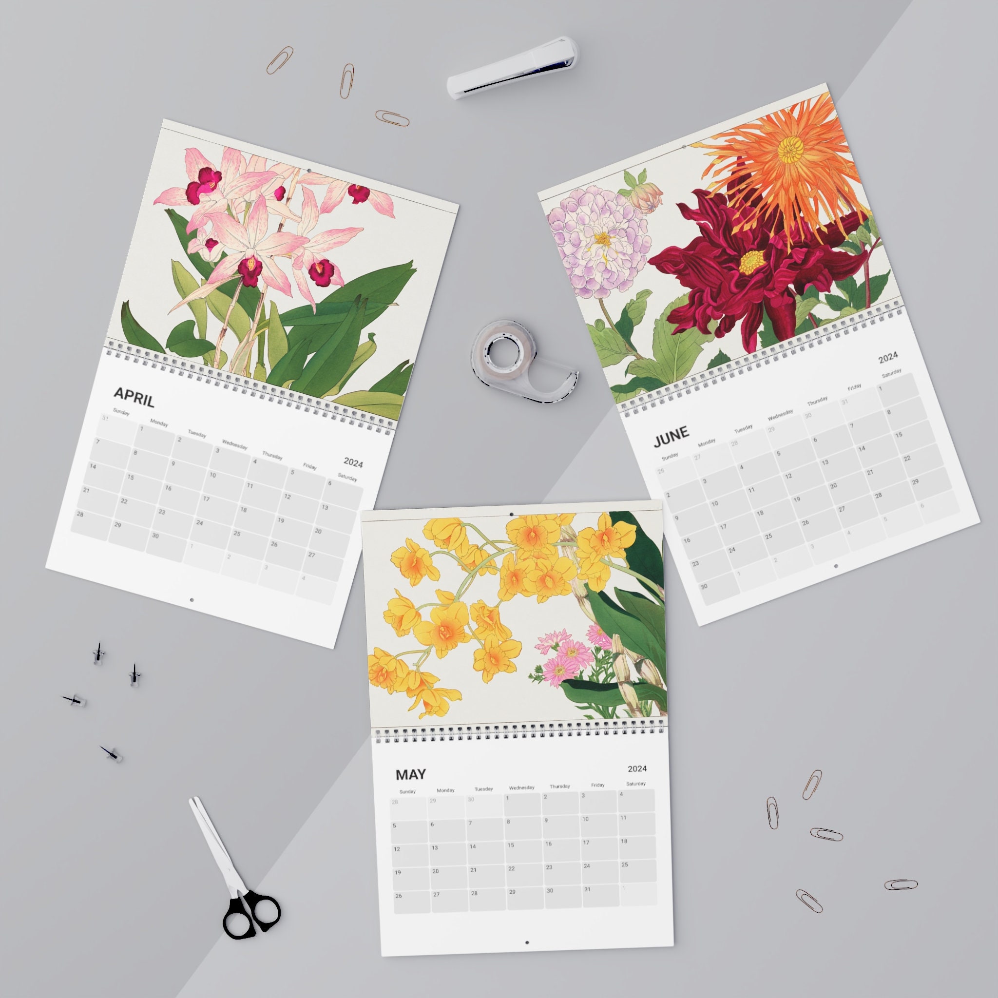 Art Calendar 2024, Art Wall Calendar, Floral 2024 Calendar, Monthly