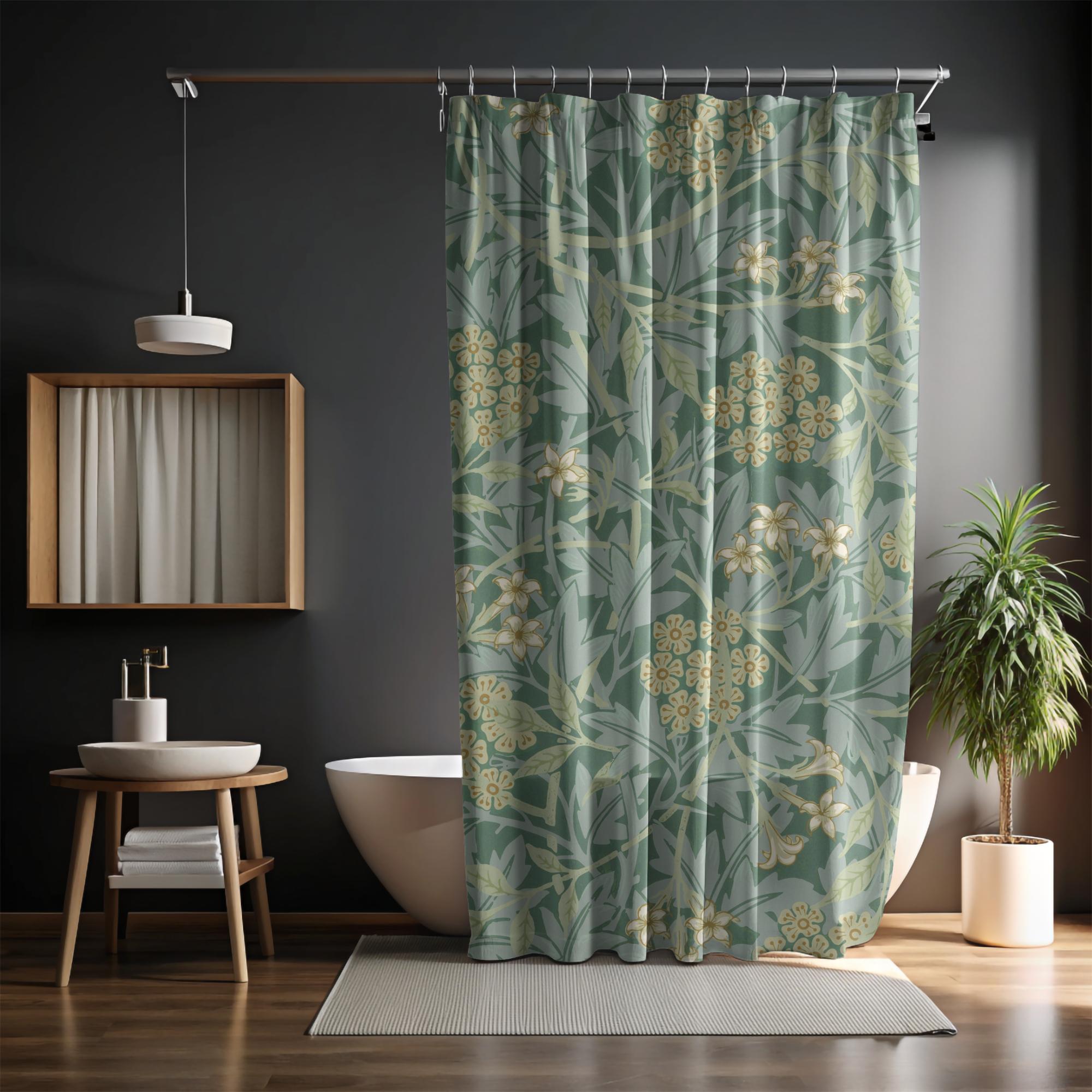 Green Floral Shower Curtain - William Morris Inspired Botanical Design
