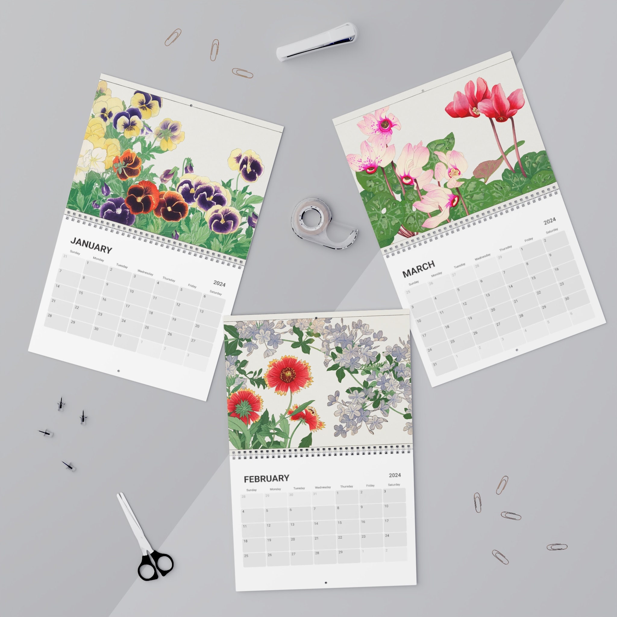 Art Calendar 2024, Art Wall Calendar, Floral 2024 Calendar, Monthly