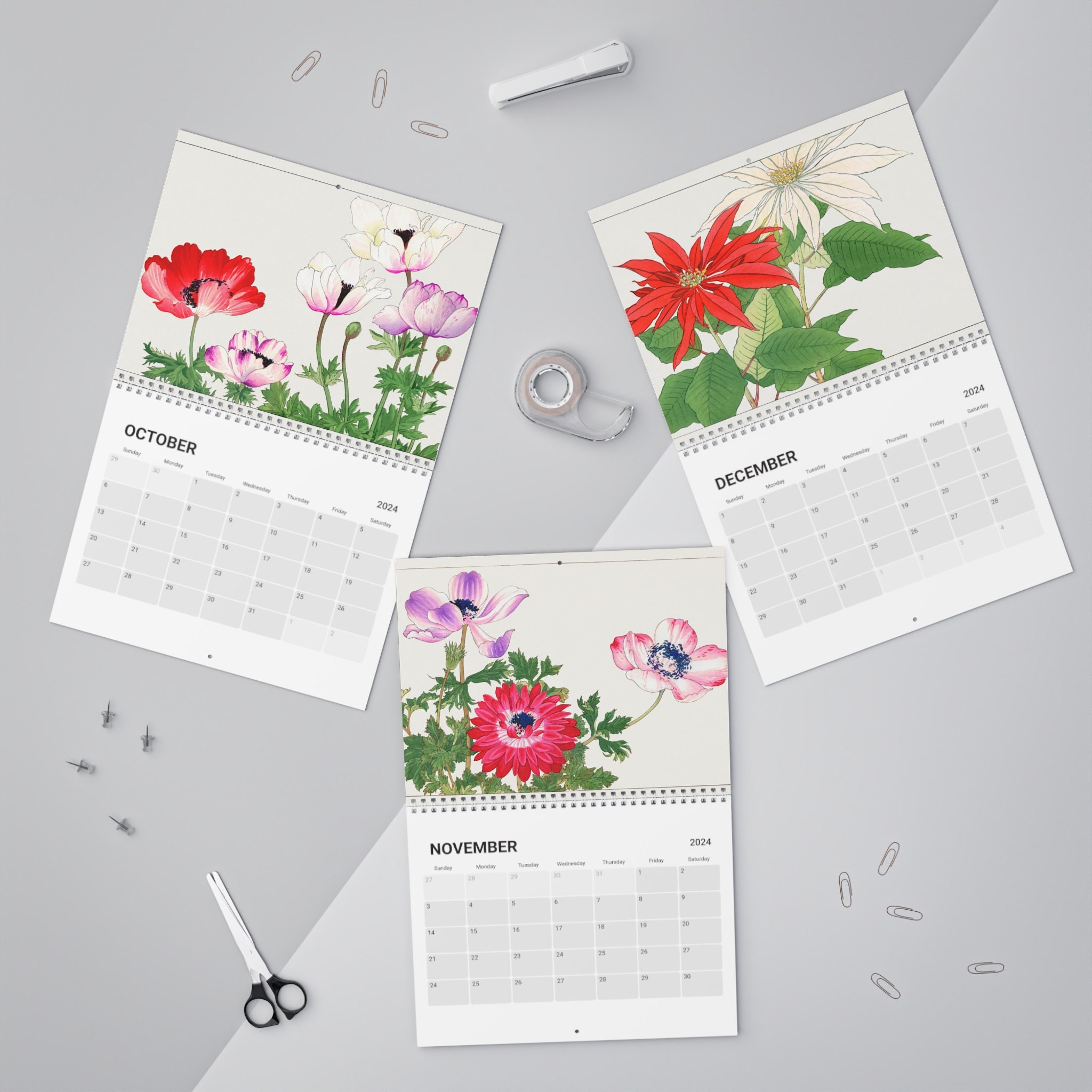 Art Calendar 2024, Art Wall Calendar, Floral 2024 Calendar, Monthly