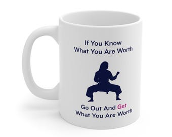 Taza "Si sabes lo que vales" / Cita motivacional, silueta de karate