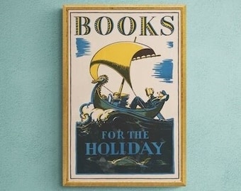 Boy reading with his captain | DOWNLOAD digitally restored image from a vintage poster | PRINT great retro poster | Best idea for nice gift