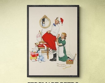 Funny Vintage Christmas Poster Digital Download  | Santa&#39;s surprise | Wall art Christmas to laugh | Unique poster  | Vintage Holiday print