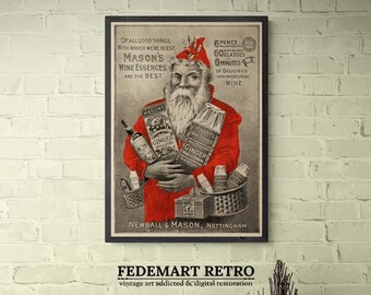 Navidad Papá Noel con regalo de bebidas / Navidad de la granja / Decoración del hogar imprimible de Navidad / Decoración de Navidad / Arte de la pared de Navidad / DIGITAL