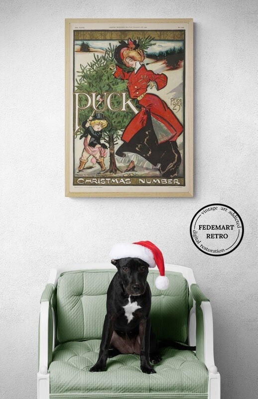 Our Christmas tree | DOWNLOAD digitally restored image from a vintage poster | PRINT awesome retro poster | Magic idea for a Christmas gift