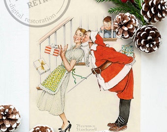 Funny Vintage Santa Claus Poster Digital Download | Norman Rockwell Christmas surprise | Wall art Christmas | Christmas gift | Relaxing time