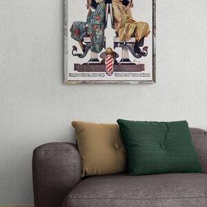 May include: A vintage magazine cover for The Saturday Evening Post, dated May 10, 1930. The cover features an illustration of two people sitting in barber chairs, getting their hair cut. The text on the cover reads "The Saturday Evening Post, An Illustrated Weekly, Founded Franklin, 5c The Copy."