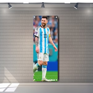 Bandera de Argentina con diseño de jugador de fútbol Lionel Messi, pancarta de vinilo de PVC, letrero para sala de exposición de garaje, decoración de pared, regalo