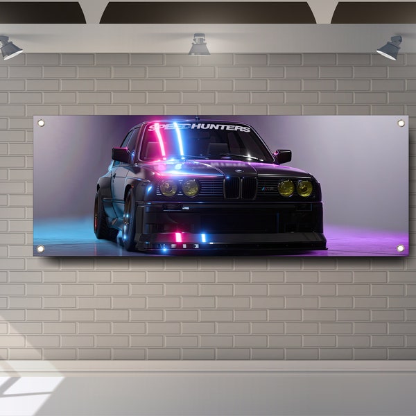 Wall Art BMW E30 Classic Cars Retro PVC Vinyl Banner Garage Showroom Schild Dekoration Flagge Racing Poster