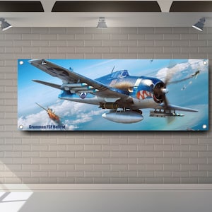 Grumman F6F Hellcat Banner: PVC Vinyl Sign, Garage Decor